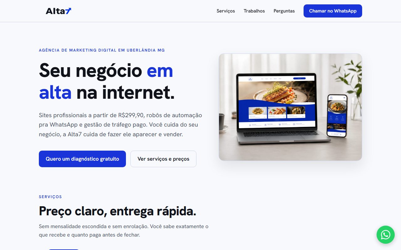 Site da Alta7, agência de Uberlândia