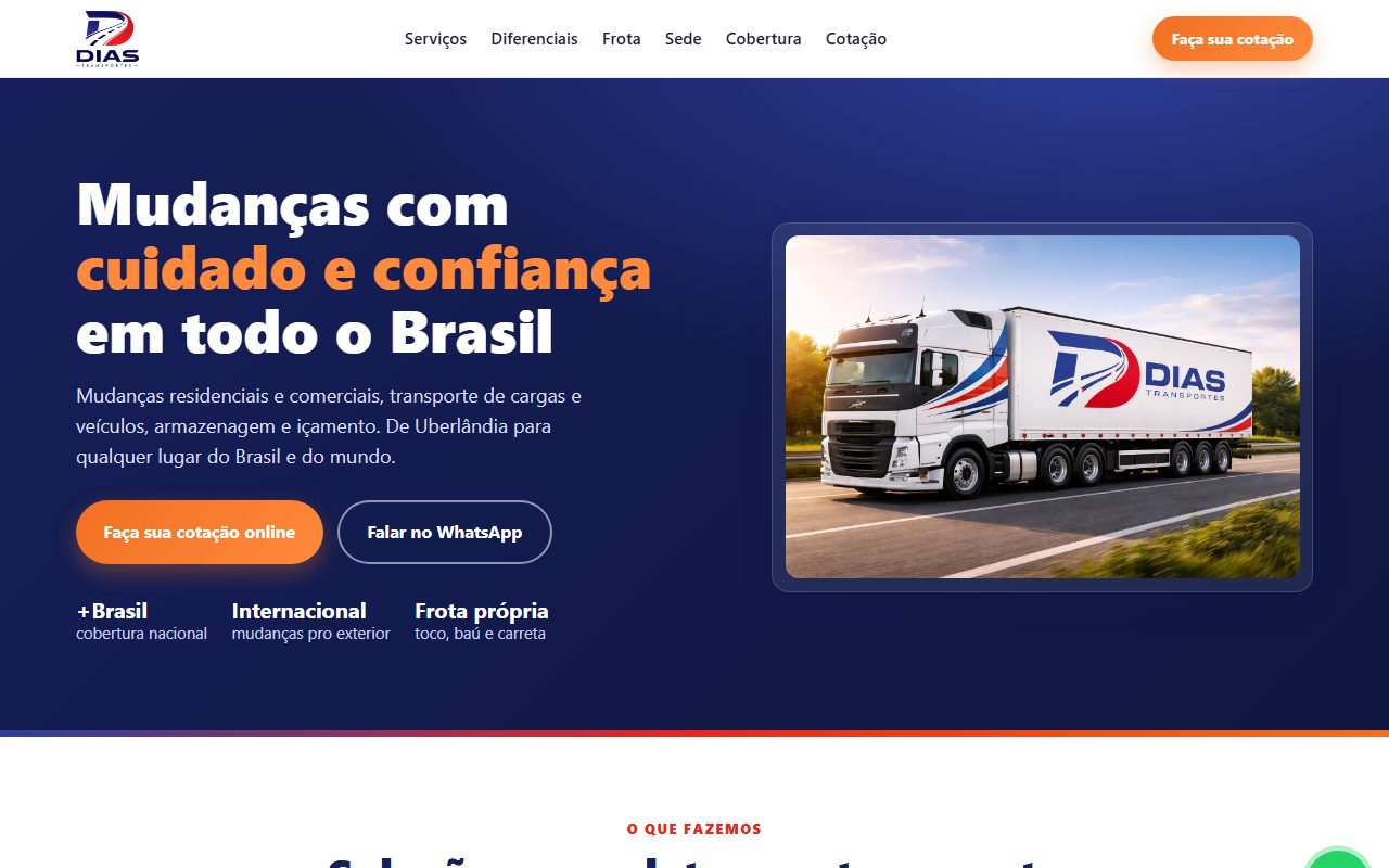 Site da Dias Transportes, feito pela Alta7