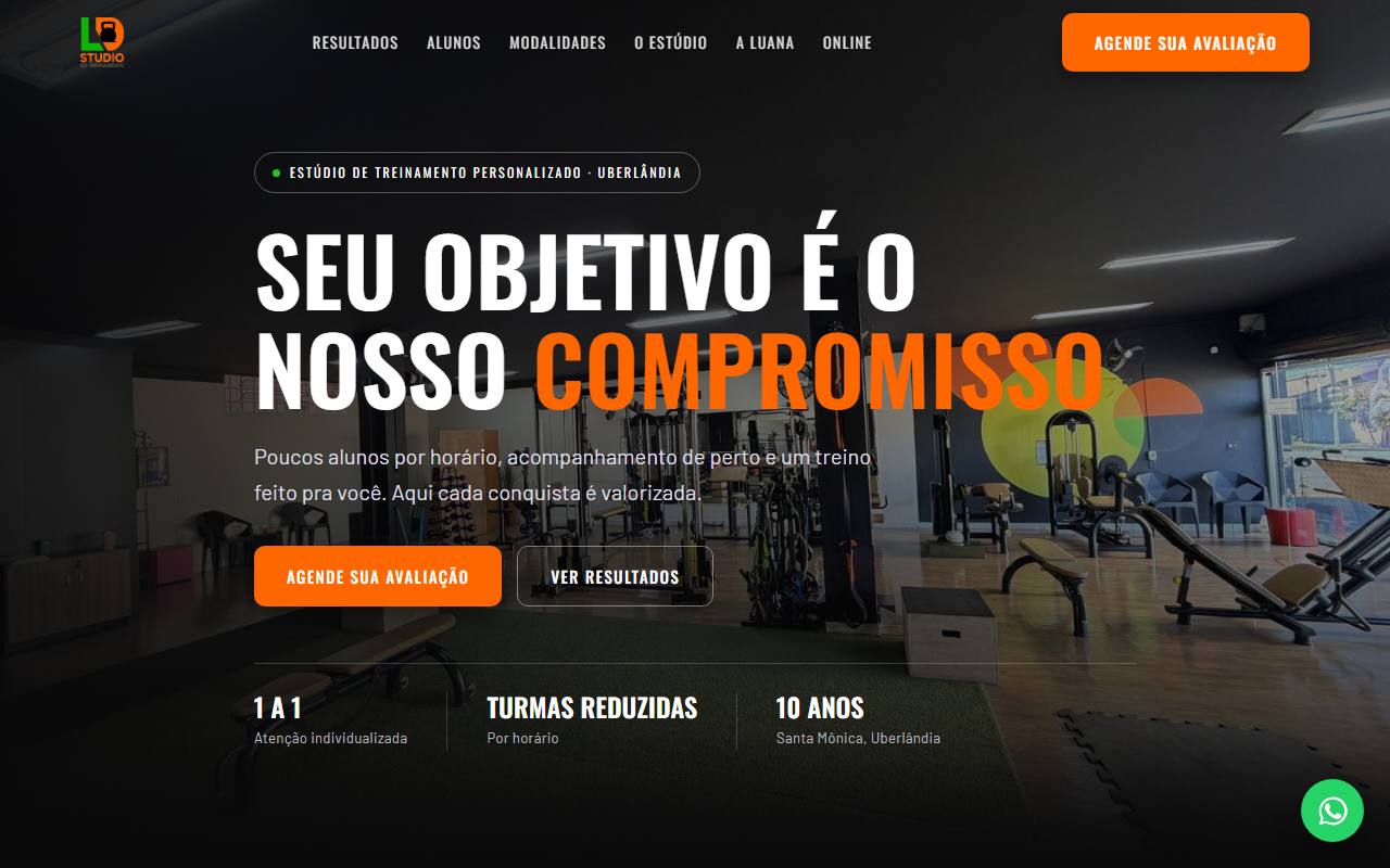Site do LD Studio, estúdio de treinamento personalizado em Uberlândia, criado pela Alta7